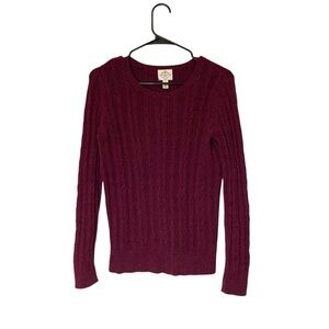 St Johns Bay Womens Sweater S Long Sleeve Cable Knit Burgundy ClassicCore Preppy